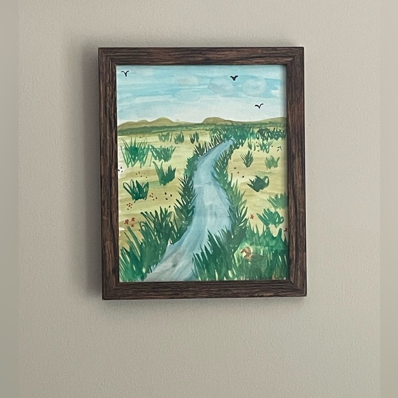 Watercolor Landscape Running River Spring Art - Picture 1 of 3
